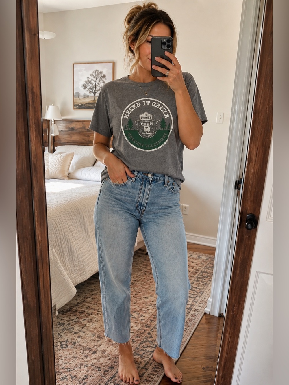 Smokey Bear Keep It Green Graphic Tee XXL Gray Rayon Blend National Parks